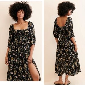 Free People Oasis Floral Printed Midi Dress in Black $168